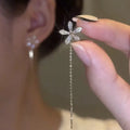 Gold Trendy Dainty Long Wire Tassel Earrings Threader Chain Zircon Flower Butterfly Fox Leaf Crystal Women Earring Jewelry