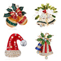Hot Sale 2026 Fashion Jewelry Christmas Themed Brooch Metal Rhinestone Christmas Hat Bell /Christmas Garland Enamel Pin