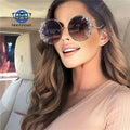 Teenyoun Custom 3D Logo Retro Large Round Frame Brown Sunglass Metal Curved Leg Diamond Studded Hot Wheel Sunglasses 2023 New