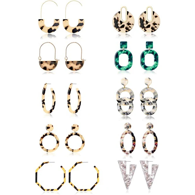 Bohemian Mottled Marble Texture Drop Hoop Earrings Trendy Acrylic Resin Big Circle Triangle Dangle Pendant As Gift for Women