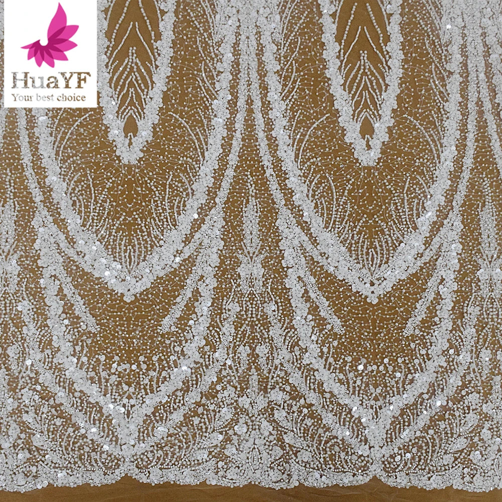 HY2752 Pure White Heavy Sequins Beaded Bridal Wholesale Price French Laces