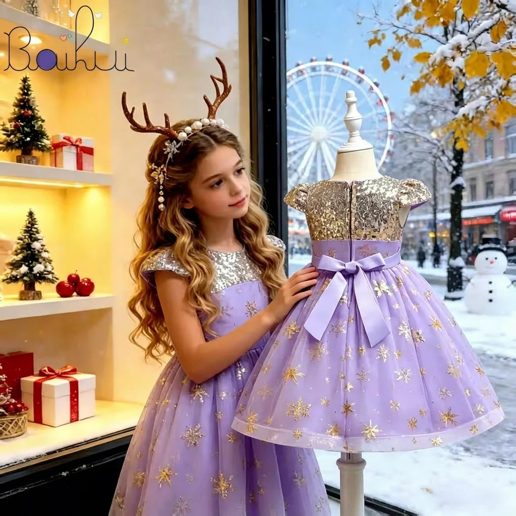 European Fashion Red Christmas Party Dress Sequin Puffy Kid Dresses for Girls of 10 Year Old Flower Girl Dress for Wedding