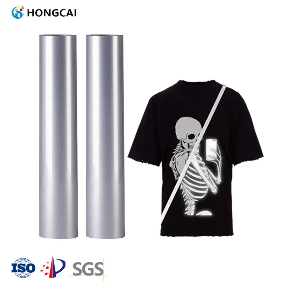 Hongcai Custom Reflective Vinyl Roll Silver Reflective Heat Transfer Film for Apparel Iron-On for Logo Transfer Paper Film