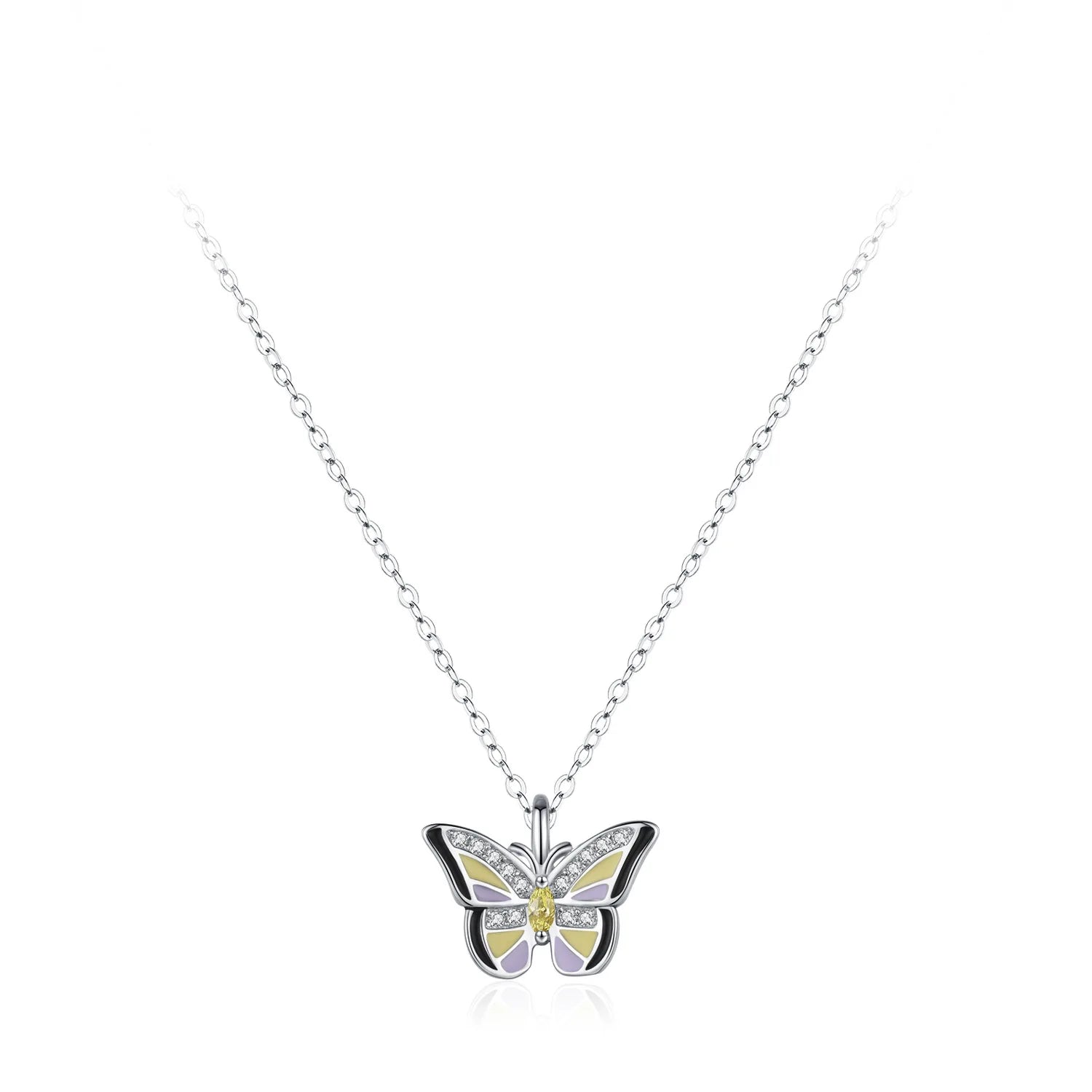 New Arrival Women's 925 Sterling Silver Butterfly Pendant Necklace with Zircon Fine Enamel Jewelry Fantasy Clavicle Chain