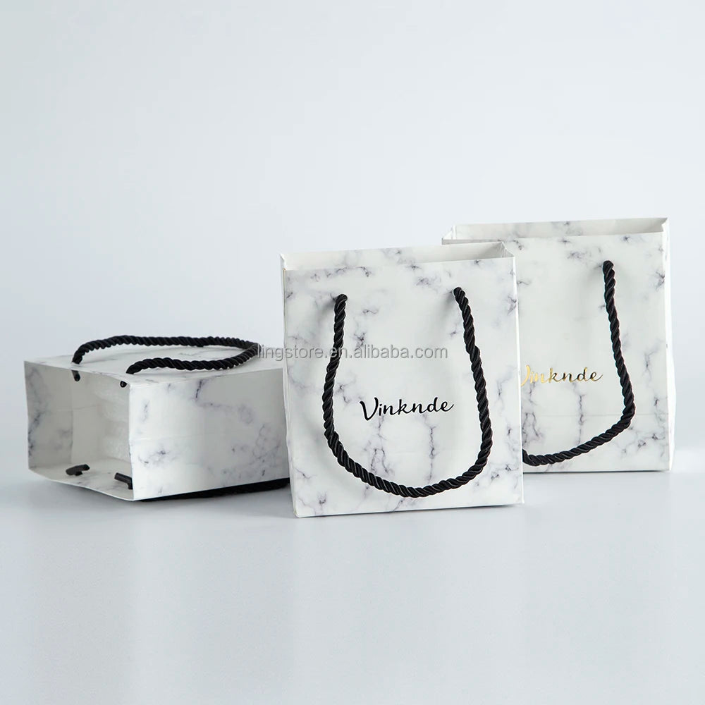 Wholesale Luxury Recycled Custom Cardboard Marble Gift Paper Bags with Black Handle Retail Boutique Shopping Jewelry Container