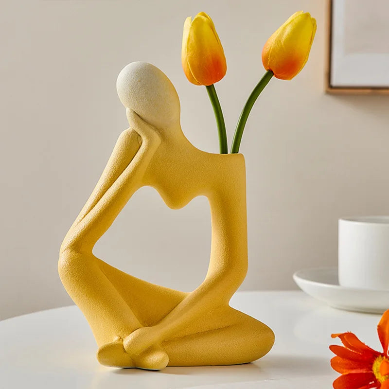 Modern Ins Style Abstract Art Vase Creative Character Niche Sense TV Cabinet Desktop Living Room Decor Matt Flower Home