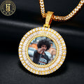 Memorial Jewelry Wholesale 18K Gold Plated Brass 3 Rows 5A Baguette CZ Diamond Photo Frame Geometric Pendant