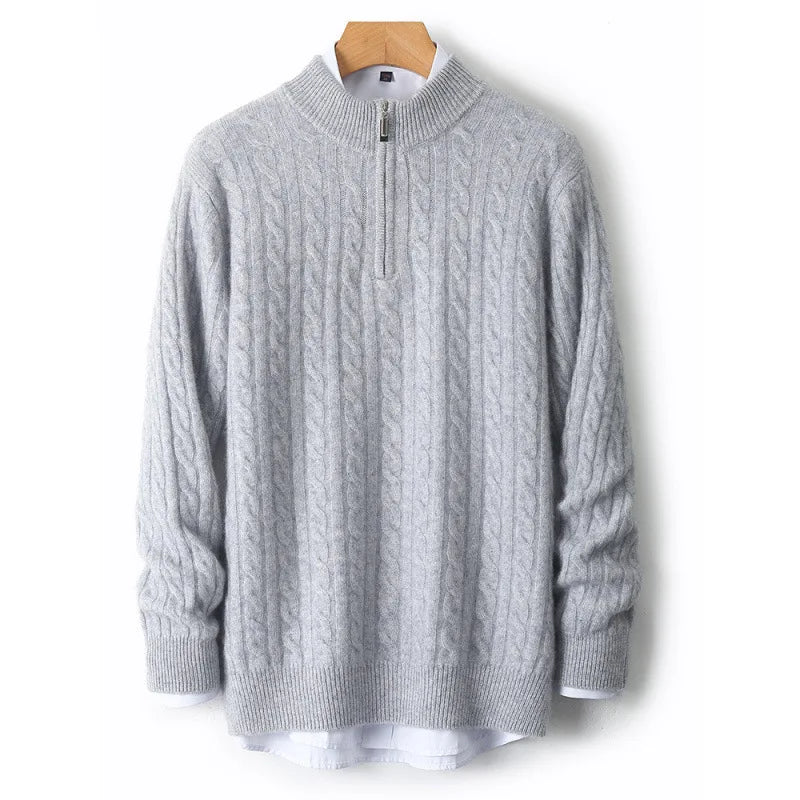 Custom Logo Luxury Wool Men Polo Sweater Quarter Zip Pullover Knitwear Long Sleeve Knitting Crew Neck Winter Men's Jumpers