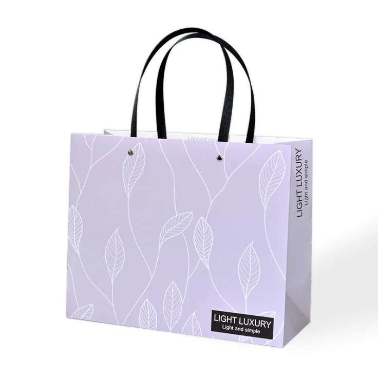 Light Luxury Gift Paper Rope Bag Leaf Pattern Purple Handbag Bag Customized logo Rivet Packaging Bags