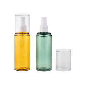 Pet Yellow and Light Green Plastic Skincare Travel Bottles with White Mist Screw Spray and clear Cap for Packing Shampoo Tonr