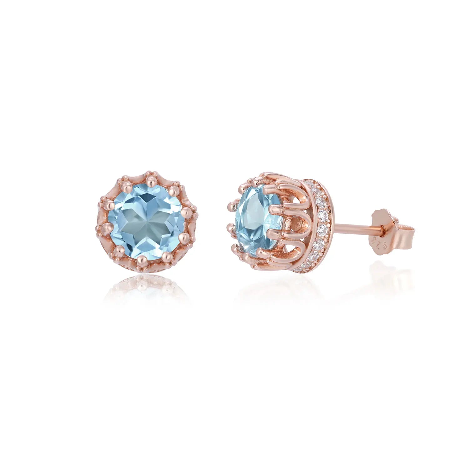 YBO Luxury Jewelry Customized Rose Gold Stud Earrings Natural Round Topaz with Geometric Pattern Trendy for Weddings Parties