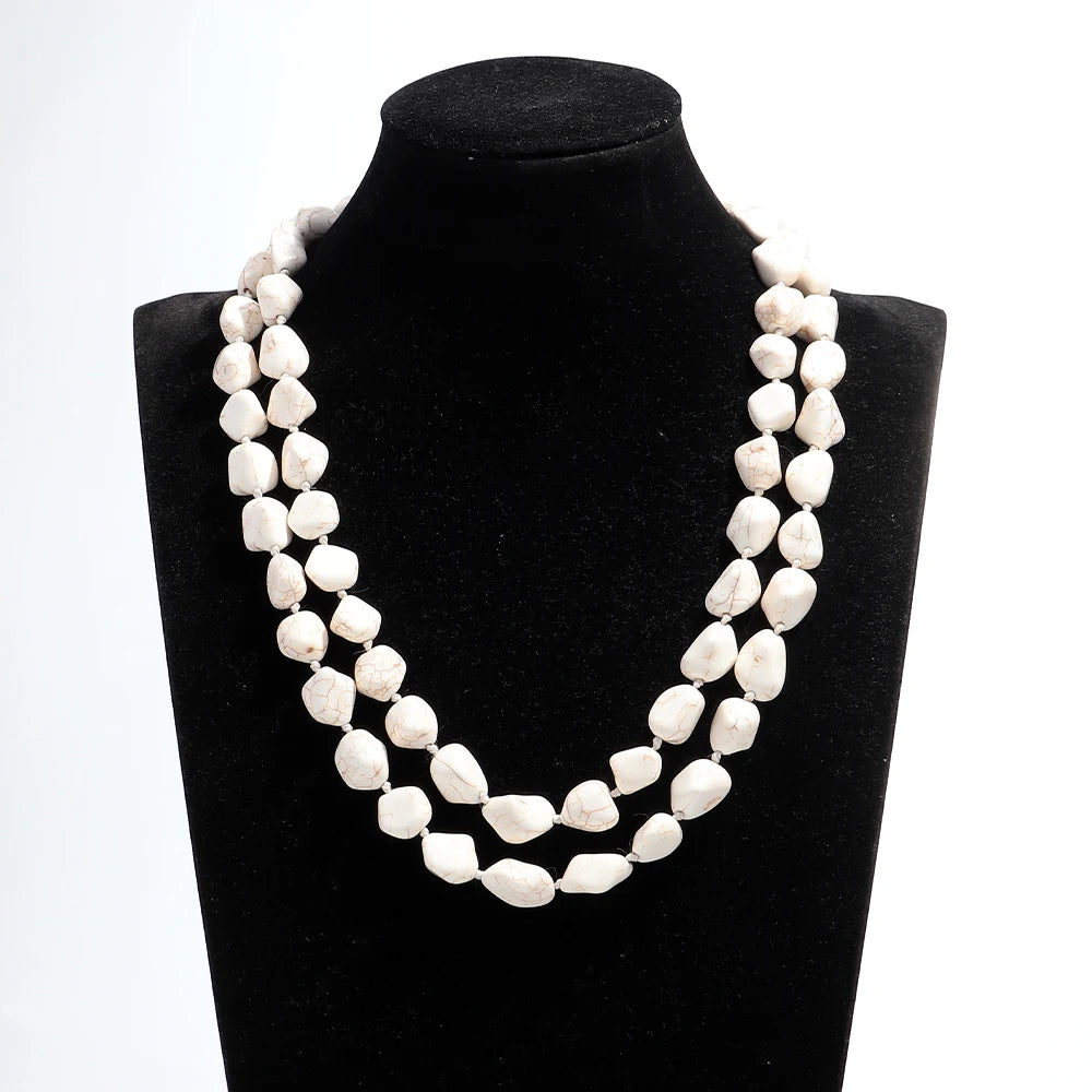 2025 Women's White Turpentine Long Necklace 120cm Two-Layered Sweater Chain Irregular Stone Beads Wholesale Bohemian Style Gift
