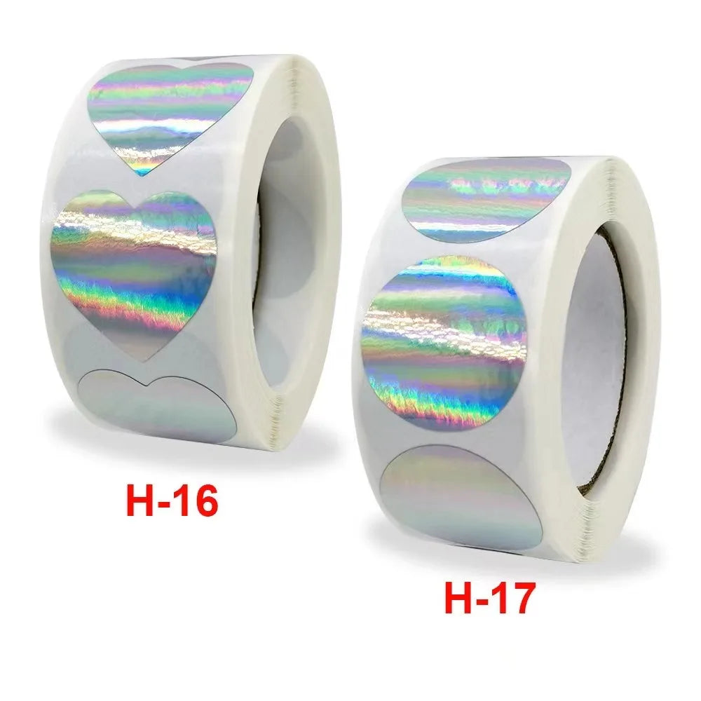 E-500PCS/Roll Manufacturers Wholesale Explosion Roll - up Laser Silver rainbow Holiday Thanks Stickers for Adhesive Commercial