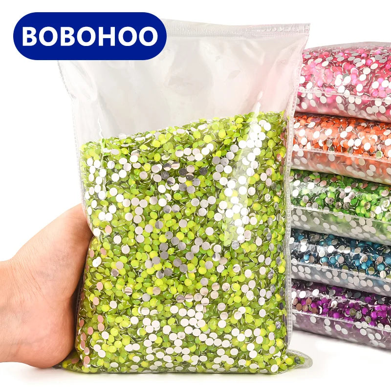 BOBOHOO Large Round Neon 3mm 4mm 5mm Strass Flatback Loose Resin Beads Non-Hot Fix Rhinestones Shoes Nail Art Nails-High Quality