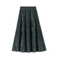 Ecowalson  Solid Color Female Vintage Long Velvet Pleated Skirt Women Autumn Winter Elegant Fashion Ladies High Waist a Line