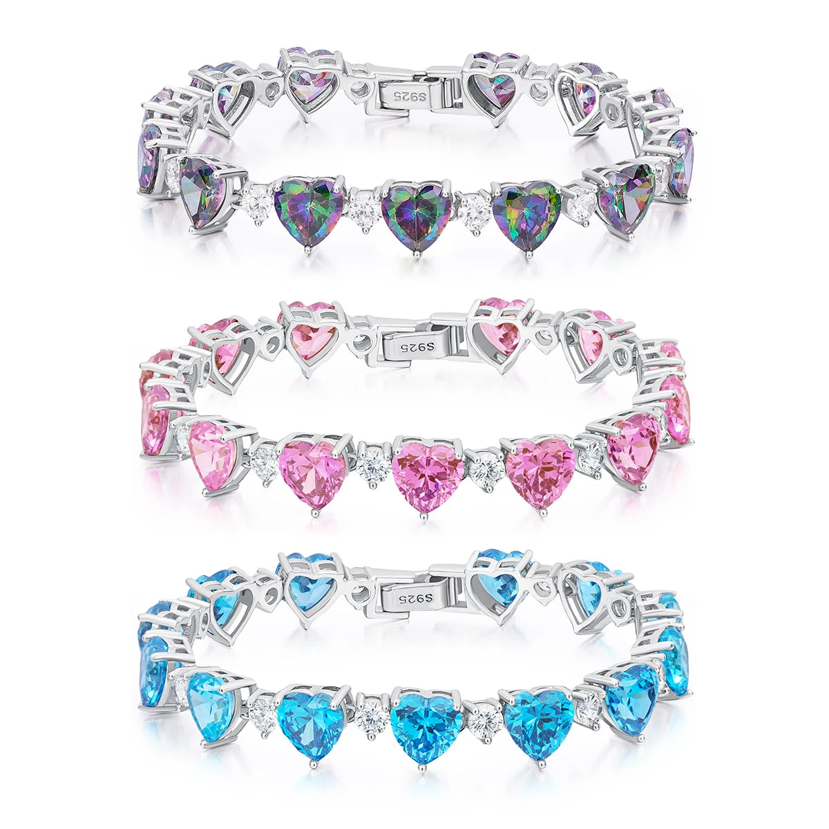 Luxury 925 Sterling Silver Mystic Topaz 5A Charcoal Heart Shape Women's Bracelet Wholesale