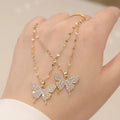 Shining Micro Paved CZ Zircon Butterfly Necklace 18K Gold Stainless Steel Butterfly Pendant Necklace Women Jewelry
