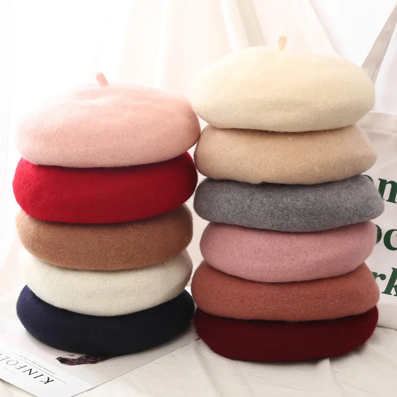 Cheap Beret Hat Women Winter Fashion Head Wear Knitted Beaded Luxury Solid Color Cashmere Beret MegaBDM