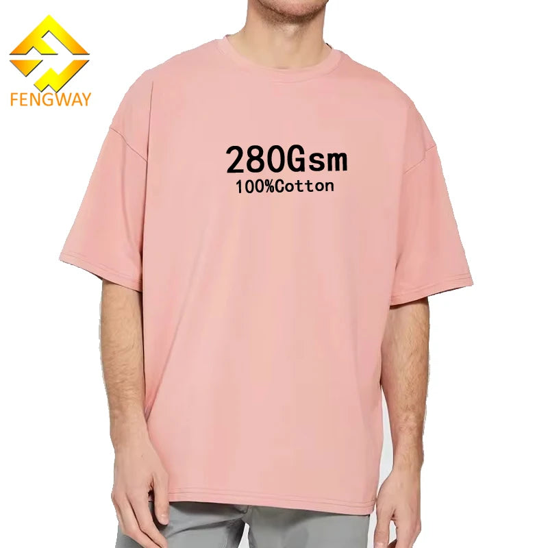 Customizable 100% Cotton Men's Plus Size T-Shirt Heavyweight 280gsm Oversized Printed Embroidered Plain Tee Blank Design Knitted