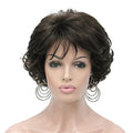 Women Ladies Daily Short Curly Wavy Wig with Hair Bangs Synthetic Fashion Brown Hair Wigs