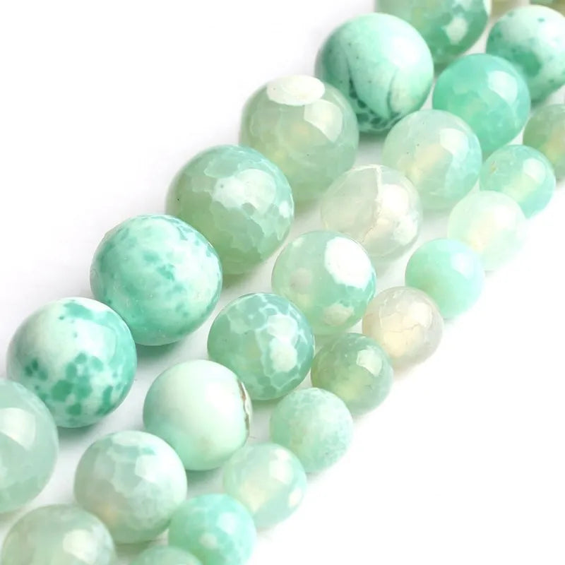 Wholesale 6/8/10MM Smooth Mint Green Fire Agate Onyx Stone Beads for Handmade Bracelet DIY Jewelry