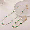 No Fade 18k Real Gold Plated Stainless Steel Green Square Diamond Necklace Multi Rectangle Emerald Zircon Necklace Bracelet Set
