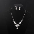 Vintage White Stone Women's Wedding Brass Jewelry Set Bridal Zircon Pearl Statement Necklace Earrings-for Parties Engagements