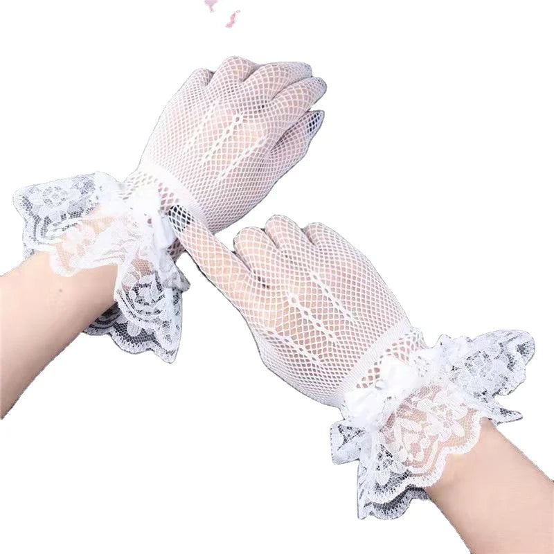 Factory Price Women's Elastic Fishing Net Bridal Dance Gloves Lace Fishnet Wedding Bridal Gloves