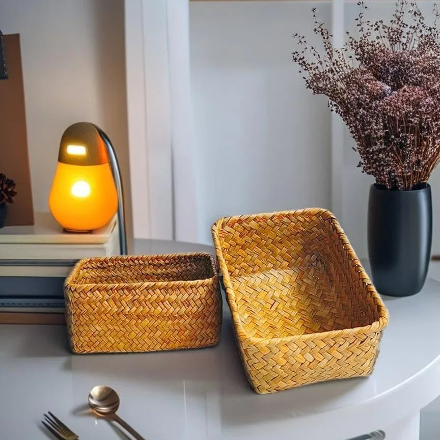 2025 Hot Woven Basket Pure Hand-Woven Natural Seaweed Desktop Storage Basket
