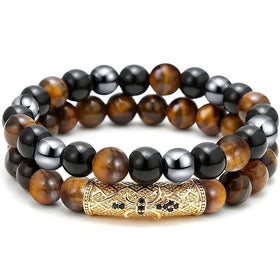 8mm Tiger Eye Triple Protection Bracelet for Men Lucky Bracelet for Boyfriends Holiday Birthday Gifts