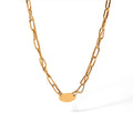 Punky Paperclip Chain Disc Necklace Stainless Steel Custom Blank Pendant Jewelry Minimalist Layered Women Gift Trendy