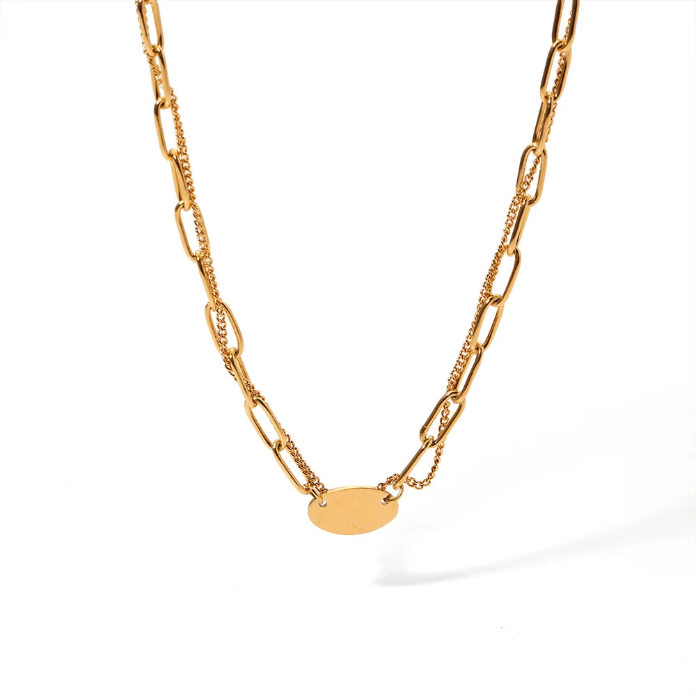 Punky Paperclip Chain Disc Necklace Stainless Steel Custom Blank Pendant Jewelry Minimalist Layered Women Gift Trendy