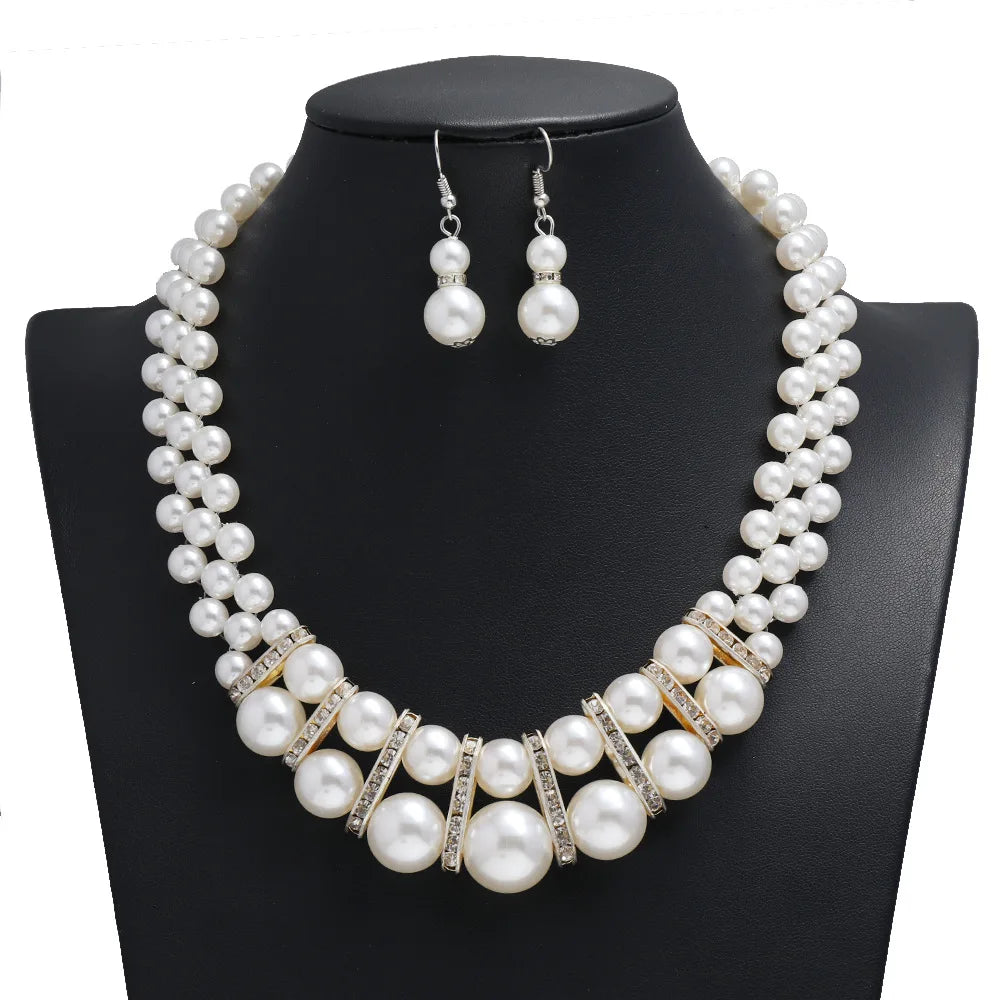 LYX274 Wholesale Women Fashion Pearls Jewelry Set Pearls Necklace Earrings Set Jewelry