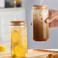 New High-temperature Resistant 350ml 550ml Glass Jar Cup Beer Cup with Bamboo Lid and Straw