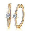 logo Custom Jewelry Party 925 Silver 18k Gold Plated Large Tennis Hoop Pear Diamond Cz  Jewelry Hoop Stud Women Zircon Earring