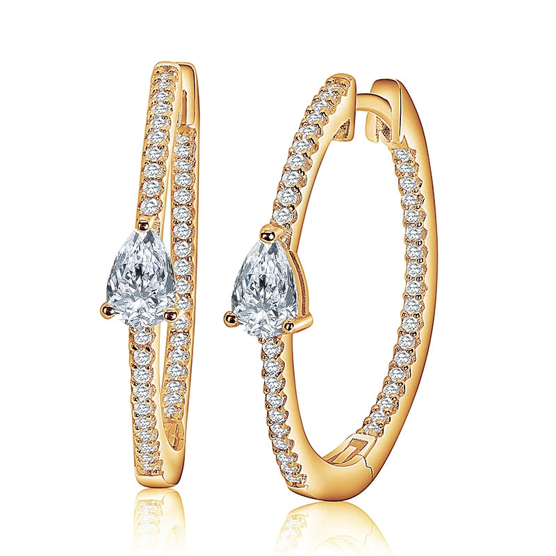 logo Custom Jewelry Party 925 Silver 18k Gold Plated Large Tennis Hoop Pear Diamond Cz  Jewelry Hoop Stud Women Zircon Earring