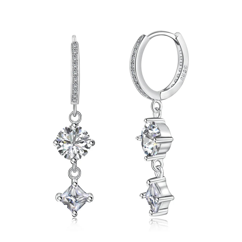 Dylam Elegance Fine Fashion Jewelry Hypoallergenic S925 Silver Rhodium Plated 5A Diamond Cubic Zirconia Dangle Hoop Earrings