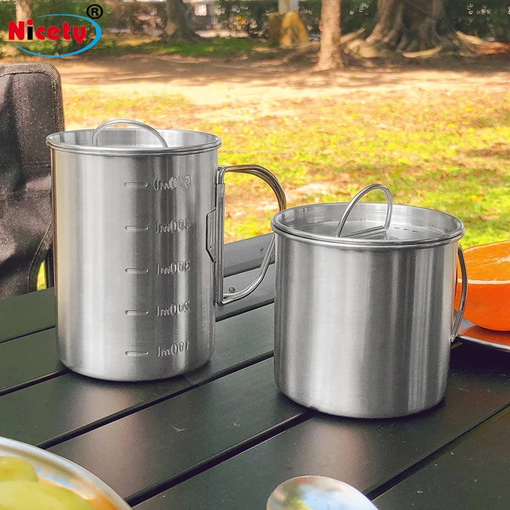 Nicety Stainless Steel Cup for Hiking Camping Picnic Carabiner Mug with Lid Outdoor Metal Portable Cup for