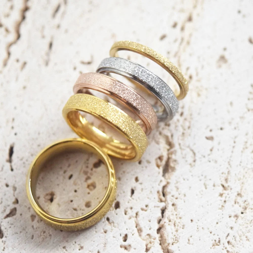 Fashion Chic Party Wedding Stainless Steel Gold Plated Matt Finish Finger Ring Jewelry Unisex for Women and Men 2 4 6 8mm