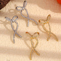 Wholesale Tarnish Free PVD Gold Plated Stainless Steel Full Zircon Irregular Bow Stud Earrings