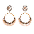 Gold Bell Shape Drop Earrings with Imitation Pearl Tassel Vintage Alloy Crystal Jewelry for Women Gift