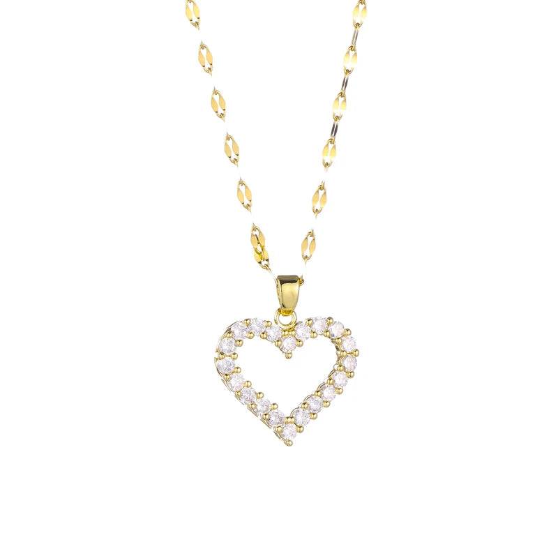 2024 Trendy Female Stainless Steel Necklace Heart Hollowed-out Necklace