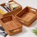 Wholesale Natural Color Rectangular Large Home Bedroom Kids Toys Rattan Bamboo Storage Basket Set with Handle