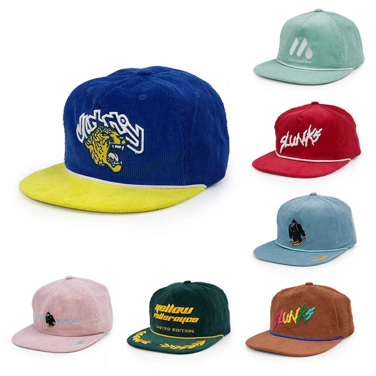 Wholesale or Custom Make Your Own Design 5  6 Panel Corduroy Hip Hop 3D Embroidery Snapback Hat Snapback Cap