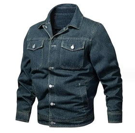 New Vintage Spring Workwear Uniforms Cargo Pocket Loose Coat Blue Denim Jean Jacket for Men