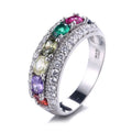Sterling Silver 925 Wide Band Ring with Colorful Stones Engagement Rings for Women