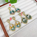 Latest Designs Drop Oil Monet's Garden Enamel Jewelry Flower with White Pearl Studs 18K Gold Plated Pendant Earrings for Sale