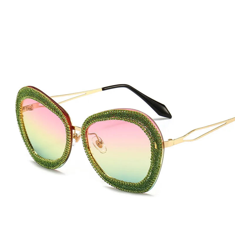 Qmoon Gorgeous Gradient Color Lens Sunglasses Designer Glasses Men That Light up Rhinestone Handmade Sunglasses Women