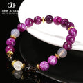 JD Semi-precious Genuine Gemstone Energy Healing Beaded Hand Bangle Dark Purple Chalcedony Ice Obsidian Citrine Bracelet