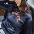 Maden Faux Batik Sweatshirt Women Letter Printed Blue and Gray Long Sleeve T-Shirt Casual Versatile Round Neck Pullover Spring